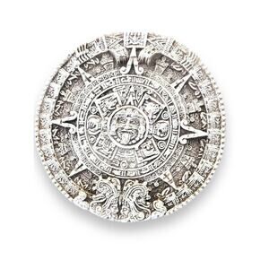 Vintage Mayan Aztec Ceramic Calendar Wall Hanging Plaque Off White Color 6.5 In